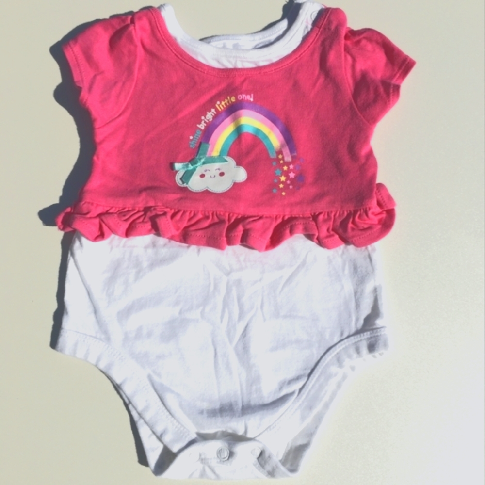 Rainbow Cloud Crop Top Onesie Size 3-6 Months Pink White
